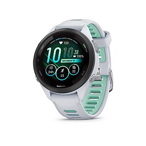 Garmin Forerunner® 265S, Running Smartwatch, 42mm, Whitestone/Neo Tropic $349.99