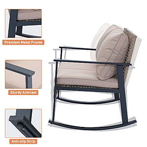 $90.20 Free Ship Walmart by Ainfox Outdoor Patio Furniture Rocking Loveseat, Wicker Rattan Sofa,Khaki