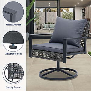 $127.93 FS Walmart by Ainfox Premium Patio Swivel Bistro Set,Wicker Rattan Rocking Chairs w/Glass Top Table & Cushions,Gray