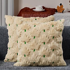 2-Pack 18x18" DFXSZ Maple Leaf Faux Fur Throw Pillow Covers (Beige) $3.99 + Free Shipping w/ Prime or on $35+