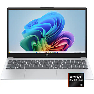 HP - OmniBook 3 - 15.6" Full HD Touch-Screen Laptop - AMD Ryzen 5 AI 5 330 2025 - 16GB Memory - 512GB SSD - Copilot+ PC - Glacier Silver FOR $500