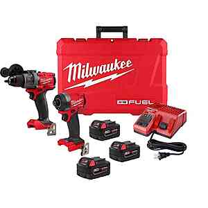 Milwaukee M18 FUEL 18- V Lithium-Ion Brushless Cordless Hammer Drill and Impact Driver Combo Kit (2-Tool) with (3) 5.0Ah Batteries $369