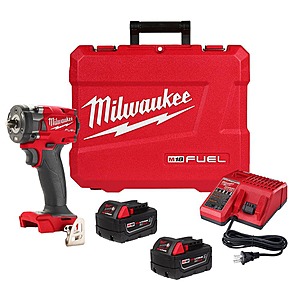 MIlwaukee M18 FUEL 18V Lithium-Ion Brushless Cordless 3/8 in. Compact Impact Wrench with Friction Ring Kit, Resistant Batteries $129