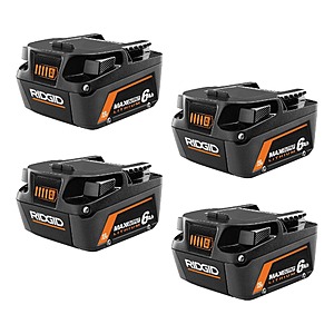 Ridgid 18V 6.0 Ah MAX Output Lithium-Ion Batteries (4-Pack) $289