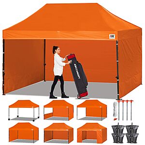 ABCCANOPY Heavy Duty Easy Pop up Canopy Tent with Sidewalls 10x15, Orange $251.29