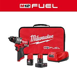 Milwaukee M12 FUEL 12V Lithium-Ion Brushless Cordless 1/2 in. Hammer Drill Kit with 4.0 Ah and 2.0 Ah Battery and Soft Case $129