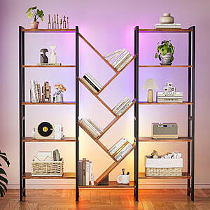 Triple 5-Tier Casacomoda Bookshelf w/ App Control RGB LED Lights & Metal Frame (Vintage Brown) $69.99 + Free Shipping w/ Walmart+ or on $35+