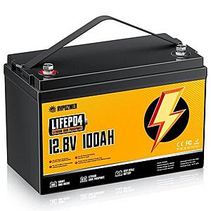 RVPOZWER 12V 100Ah LiFePO4 Battery 1280Wh 6000 Cycles BMS $91 + Free Shipping