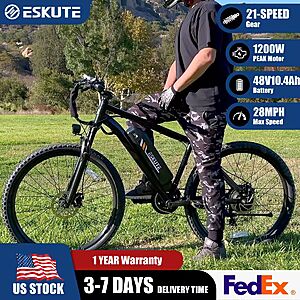 ESKUTE M200 1200W Peak Mountain E-Bike 28MPH 55 Miles 48V 10.4Ah $324.80 + Free Shipping