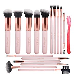 [Prime] 16-Piece Real Perfection Makeup Brush Set w/ Eyebrow Razor (Pink) $6.79 + Free Shipping