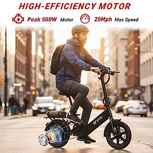 DYU C3-14Mini Folding e-Bike 500W 36V 7.8Ah 20mph 15.5 mile range UL2849 integrated head/tail lights $156 + Free S/H $156.4
