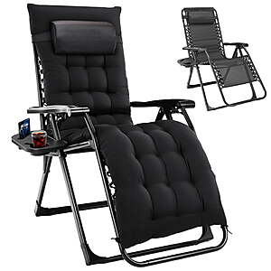 $36.99: Gianna Zero Gravity Lounge Chair,with Adjustable Backrest, Detachable Cushion, Headrest Pillow & Side Tray, Black/Grey at Walmart.com