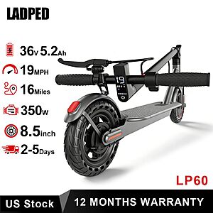 AOVOPRO LADPED LP60 350W Electric Scooter 36v 5.2 Ah 19mph 16 Mile Range 8.5in Tire $106 + Free S/H