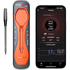 ThermoPro TempSpike Plus 600FT Wireless Meat Thermometer, with Thinner Stainless Steel Probe - Orange $29.99 + Free Shipping