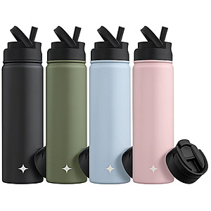 4-Pack: JoyJolt 22oz Triple Insulated Water Bottle with Included Flip & Sport Straw Lids (Black, Green, Blue or Pink) $20 + Free Shipping