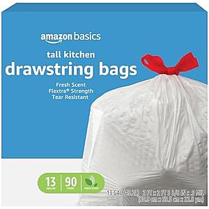 $11.04-$12.95 S&S or less   90 to 120 count Box of AMZ 13 gal Flextra Strength Tall Kitchen Drawstring Trash Bags,
