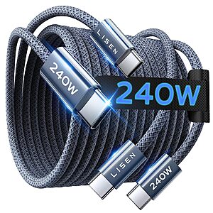 2-Count 6.6' LISEN 240W USB-C to USB-C Charging Cable $5.60 ($2.80 each) + Free Shipping w/ Prime or on $35+