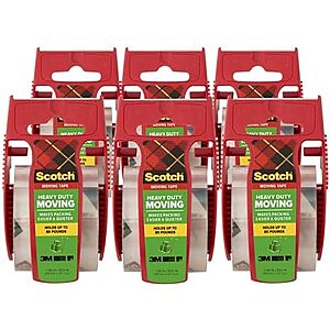$13.69 | 6-Pack Scotch Heavy Duty Moving Packing Tape, Clear, 1.88 in. x 22.2 yd. at Amazon