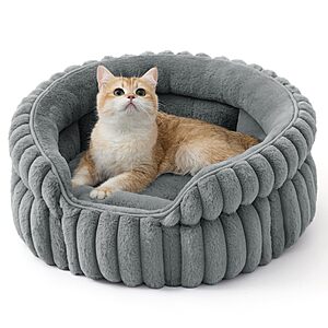 [Prime] 20" Bedsure ComfyFleece Small Round Washable Cat Bed (Warm Gray) $13.99 + Free Shipping
