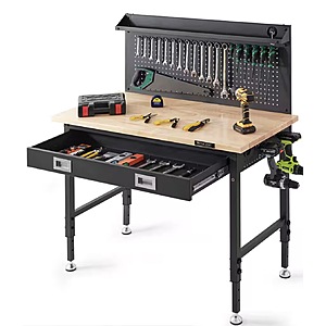 48" x 24" Vevor Heavy-Duty Carbon Steel Adjustable Height Workbench w/ Pegboard $214.12 + Free Shipping