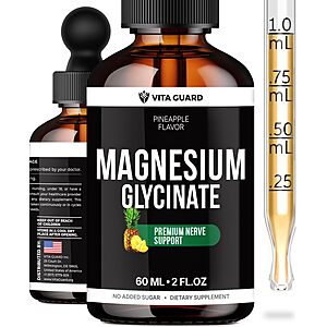 Magnesium Glycinate 500mg Liquid Drops – Sugar-Free Magnesium Supplement, Vegan Formula, 60 mL Flavor Pineapple $8.47