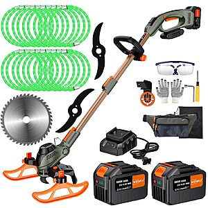 WeGofly 13" 4 in 1 Cordless Electric Weed Wacker with Steel Gears, 2×21V 6.0Ah Batteries & Charger, 5.2 $64.99