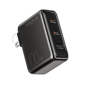 wegear 100W 3-Port Slim Foldable GaN USB-C Wall Charger (Black or Silver) $19.99 + Free Shipping w/ Prime or on $35+