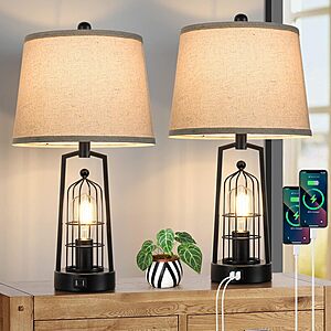 Set of 2 Brightever 2-Light Rustic Farmhouse Table Lamps w/ 2 USB Ports (Various Colors) $50 + Free Shipping