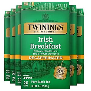 [SnS, AC] $12.64 | 6-Pack 20-Count Twinings Irish Breakfast Individually Wrapped Tea Bags (Decaf Irish Breakfast) at Amazon
