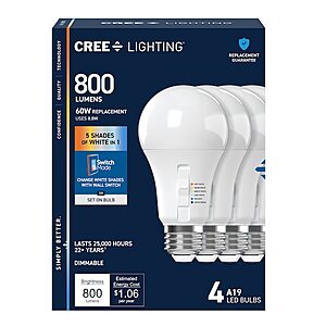 4-Pack Cree Switch Mode A19 Dimmable LED Light Bulbs (60W Equivalent) $9.98 + Free Store Pickup at Lowe's or Free Shipping on $35+