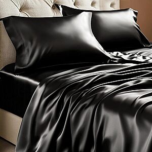 Prime: 4-Piece BEDELITE Satin Bed Sheet Set w/ Deep Pocket Fitted Sheet (Black) from $10.43 + Free Shipping