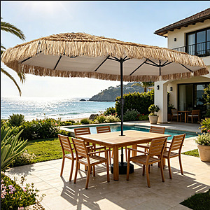 Ainfox 13' Double-Sided Thatched Tiki Patio Umbrella $78 + Free Shipping