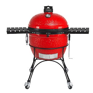 Kamado Joe Big Joe Series II 24-inch Ceramic Charcoal Grill and Smoker with Cart, Side Shelves, Stainless Steel Grates and 450 Cooking Square Inches in Red, Model BJ24RHC $1935.12