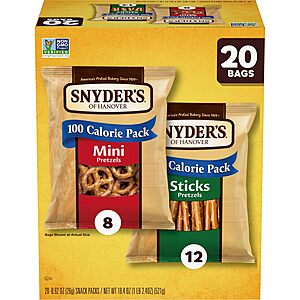20-Count Snyder's of Hanover Mini Pretzels Bags $8.24 w/ S&S + Free Shipping w/ Prime or on $35+