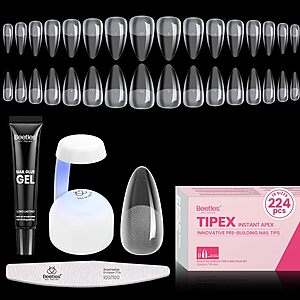[Prime] 224-Piece Beetles Tipex Instant Apex Soft Gel Clear Press-On Nail Kit w/ Mini UV Lamp, Glue Gel, & File (Medium Almond or Oval Almond) $6.29 w/ S&S + Free Shipping