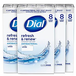 32-Pack 4-Oz Dial Antibacterial Bar Soap: White $18.14 ($0.56 Each) w/ S&S + Free Shipping w/ Prime or on $35+