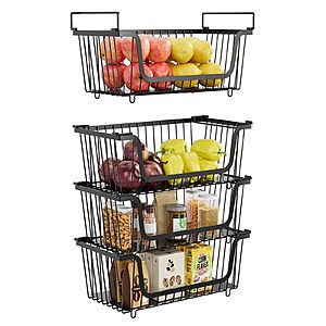 4-Pack XILIDIA Stackable Wired Metal Pantry Organizer Baskets $14.99 + Free Shipping w/ Prime or on $35+