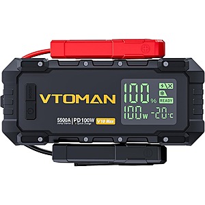 VTOMAN V10 Max 5500A Portable Jump Starter w/ 100W Bi-Directional Fast Charger $40 + Free Shipping