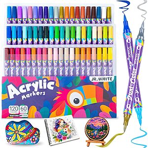 60-Count JR.WHITE Dual Color Brush Tip Acrylic Paint Markers $9.89 w/ S&S + Free Shipping w/ Prime or on $35+