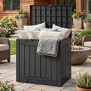 Dextrus 31 Gallon Resin Outdoor Storage Box, Waterproof Lockable Deck Box for Patio (black or light brown) - $20.99