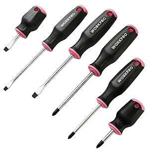 WORKPRO 6-Piece Magnetic Screwdriver Set w/ Slotted & Phillips (Pink) $10.97 + Free Shipping w/ Walmart+ or on $35+