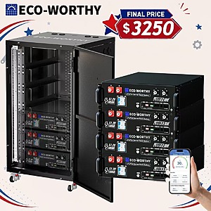 4-Pack ECO-WORTHY 48V 100AH Lithium Battery (UL9540+UL1973) + RACK6 V3 Server Rack $3250 + Free S&H