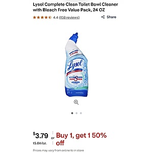 2 x Lysol Complete Clean Toilet Bowl Cleaner with Bleach Free Value Pack, 24 OZ + $3 Extra Care Bucks $5.68