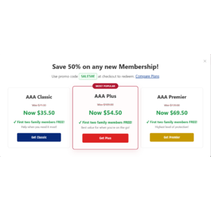 Join AAA, Save 50% + Add 2 Family Members $50.27