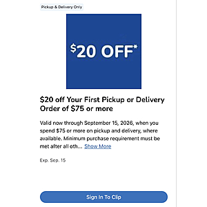$20 OFF $75 AC First Pickup or Delivery Kroger