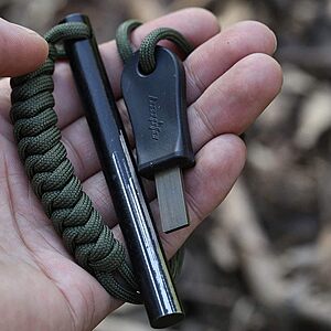 4" Survival Ferro Rod Drilled Flint Fire Starter and Striker Kit - Ferrocerium Rod with Paracord Landyard Handle and Striker, 4"(Long) x 3/8"(Diameter) $11
