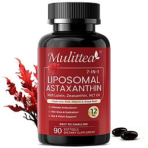 Liposomal Astaxanthin 12mg with Hyaluronic Acid & Lutein for Skin & Eye $11.85