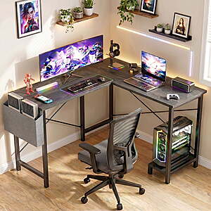 $52 FS Walmart by CONCETTA 49in Reversible L Shaped Computer Desk with Storage, Coner Desk with Wooden Desktop, CPU Stand and Side Bag for Home Office & Gaming, Gray