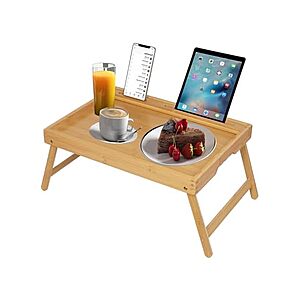 $11.99 | Artmeer Bamboo Bed Tray, Folding Legs at Woot!