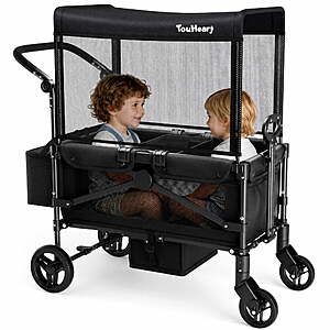 TouHeart 2-Seater Folding Wagon Stroller w/ Canopy & All-Terrain Wheels (Black, Gray) $139.99 + Free Shipping w/ Walmart+ or on $35+